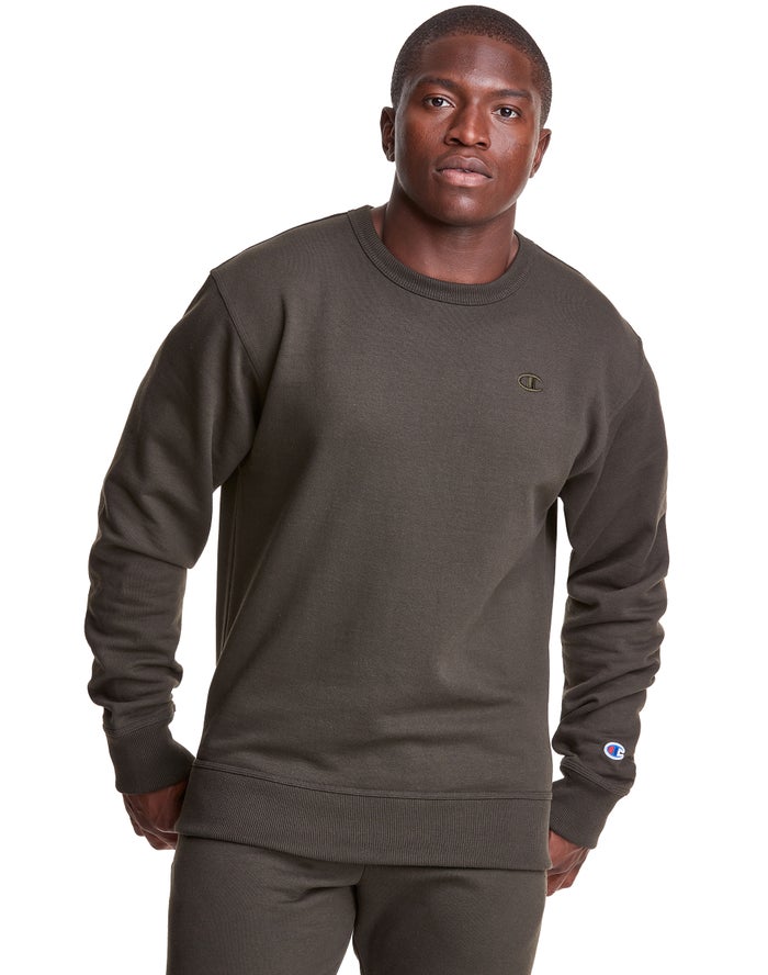 Champion Sweatshirt Heren - DonkerOlijfgroen - Powerblend Fleece Crew C Logo ( 475028-IYA )